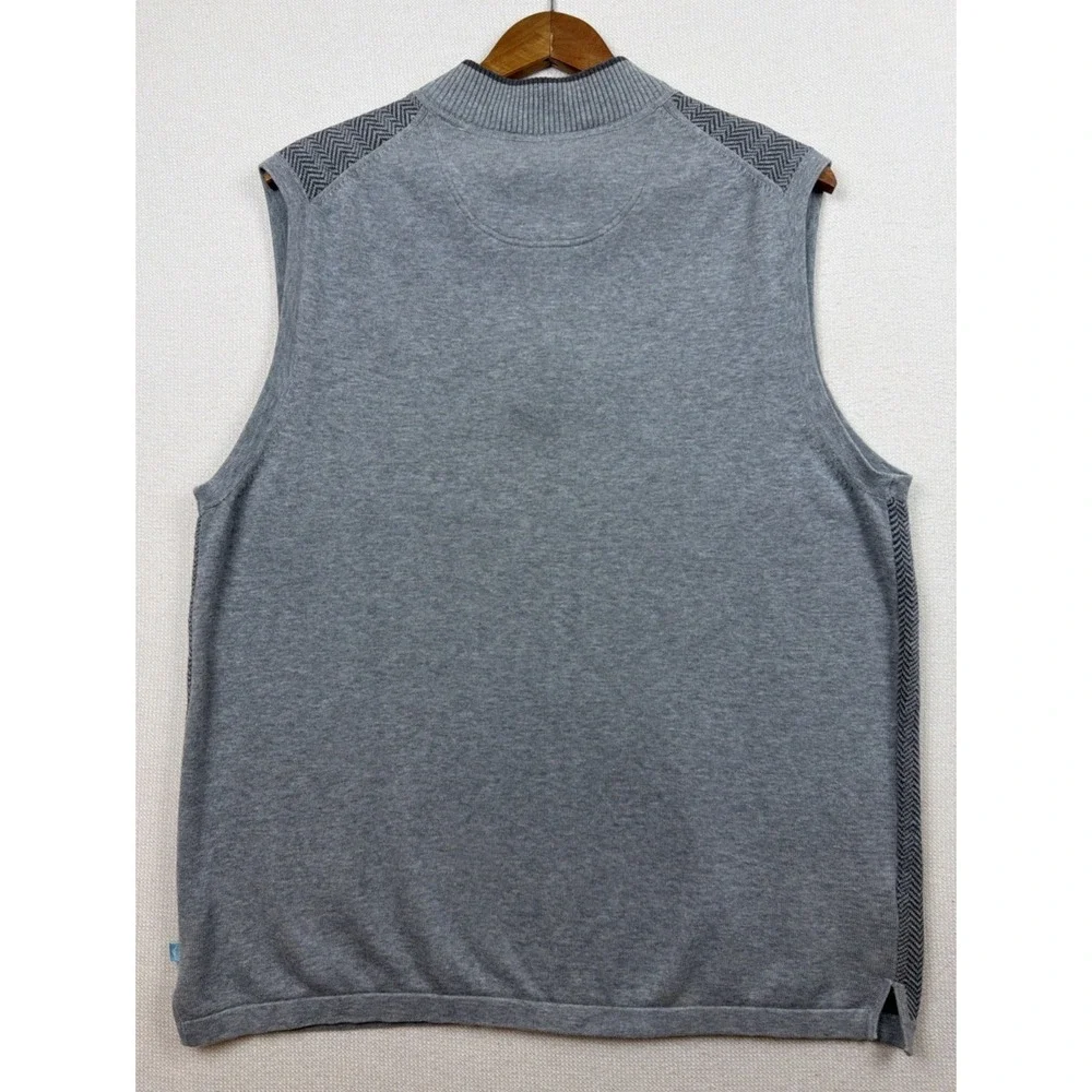 Tommy Bahama Mens Sweater Vest Gray Herringbone Quarter Zip XL Preppy CasualGolf